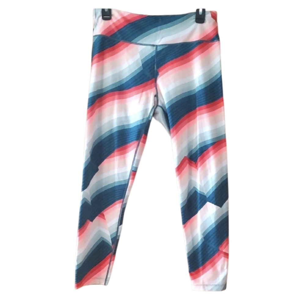 Calvin Klein Multicolor Striped Womens Leggings Size Large Teal And Rust